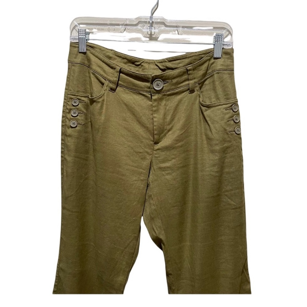 CABI Charlie Trouser Linen 5314R Olive Green Wide Leg Size 4 - Picture 3 of 5